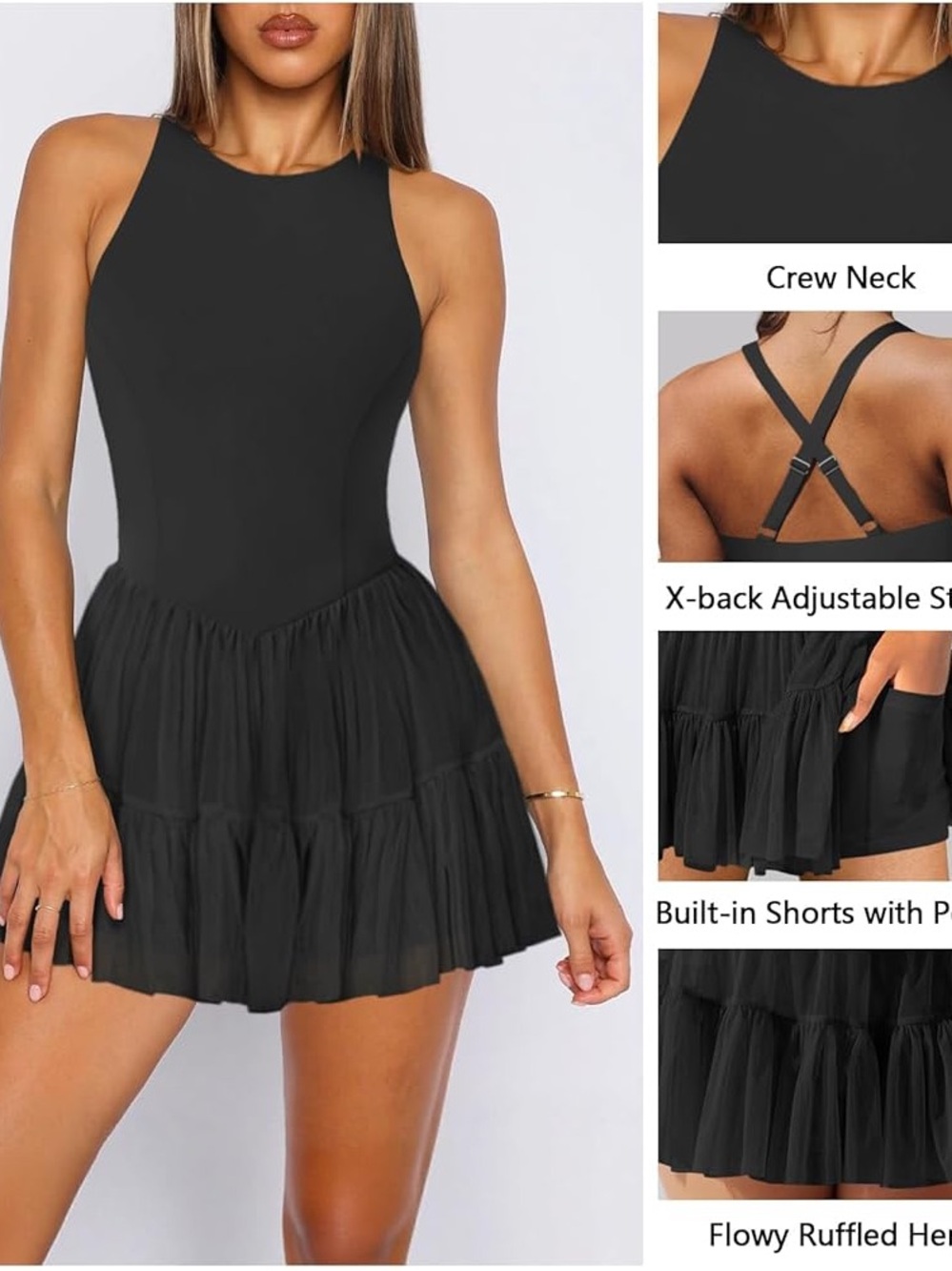 Black Ruffled Mini Dress with X-Back - Women